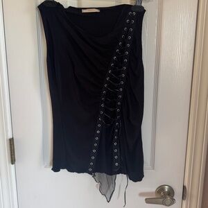 New Black lace up tank top